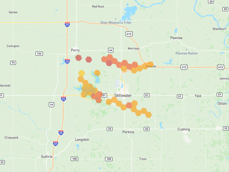 Hail map of Stillwater, OK on Jun 27, 2026, hail up to 2.5"