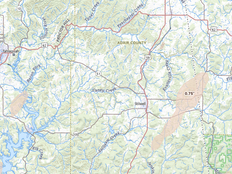Radar-estimated hail-size map of the storm over Stilwell, OK on Mar 6, 2026