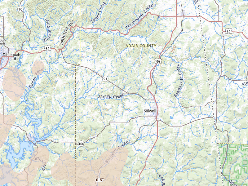 Radar-estimated hail-size map of the storm over Stilwell, OK on Apr 23, 2026