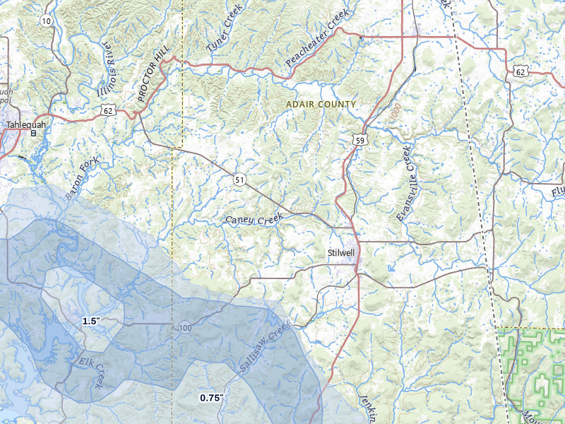 NEXRAD radar-signature map of the hail over Stilwell, OK