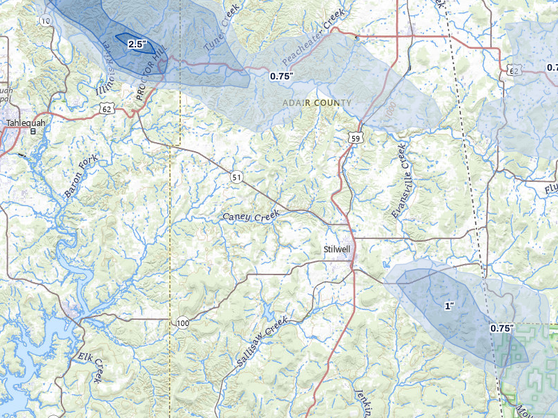 NEXRAD radar-signature map of the hail over Stilwell, OK