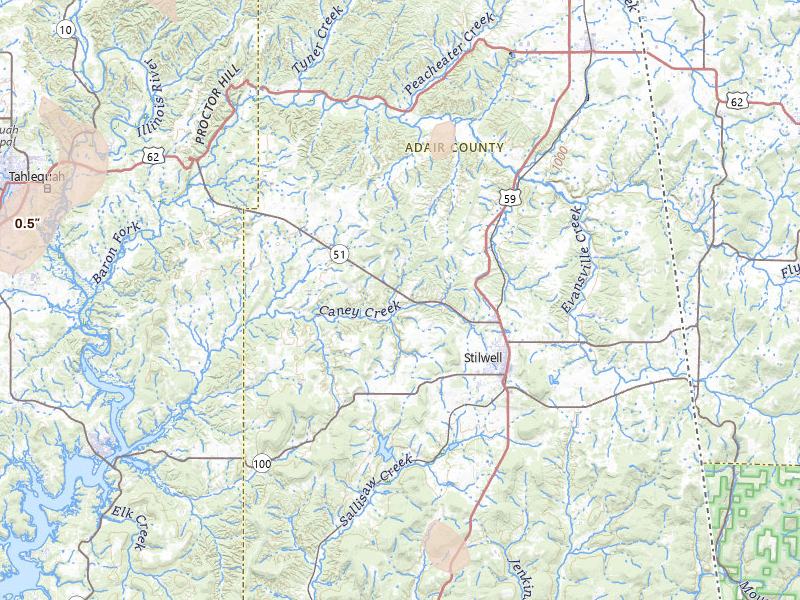 Radar-estimated hail-size map of the storm over Stilwell, OK on Jun 2, 2026
