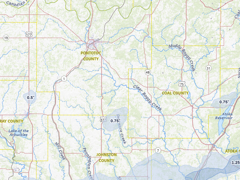 NEXRAD radar-signature map of the hail storm over Stonewall, OK on Mar 4, 2026
