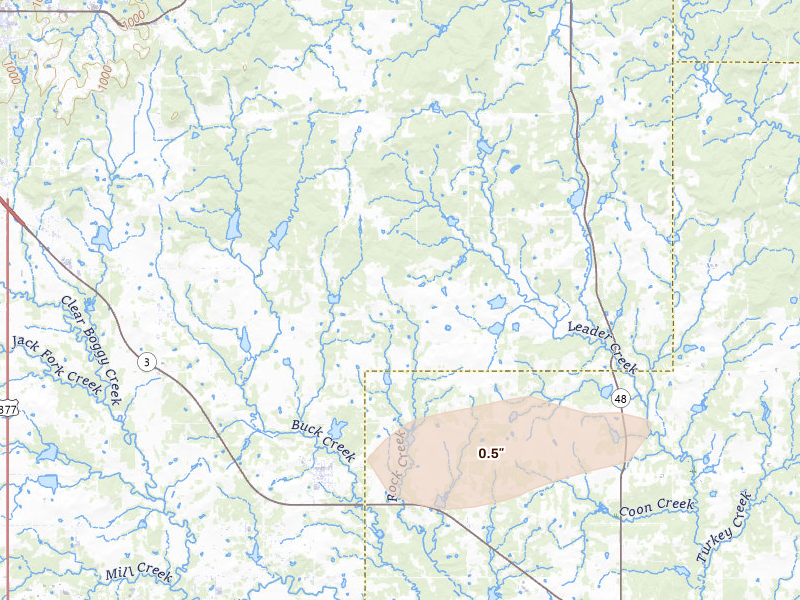 Radar-estimated hail-size map of the storm over Stonewall, OK on May 19, 2026