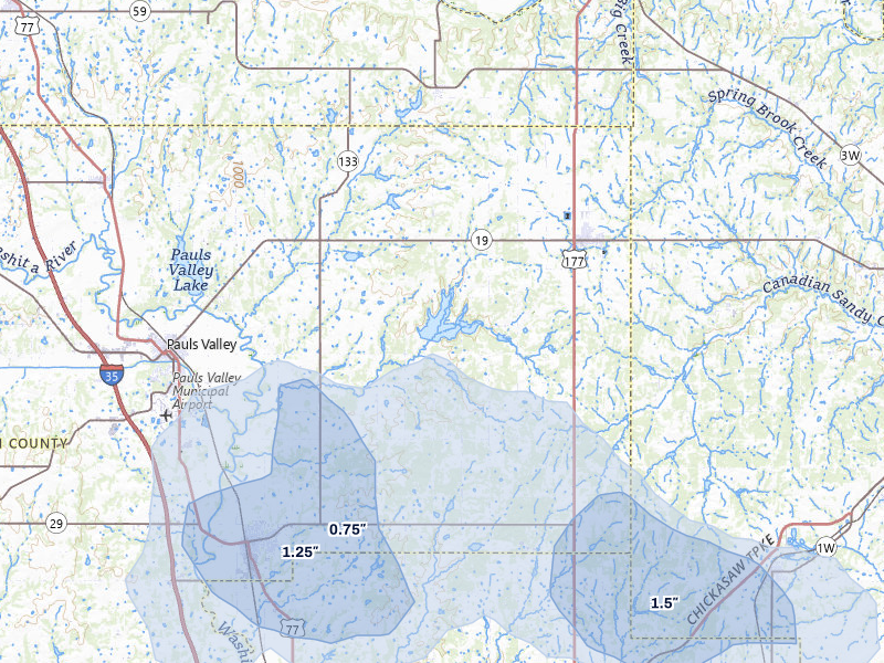 NEXRAD radar-signature map of the hail storm over Stratford, OK on May 10, 2026