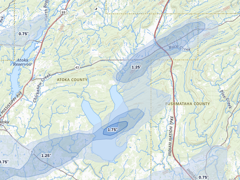 NEXRAD radar-signature map of the hail storm over Stringtown, OK on Mar 4, 2026