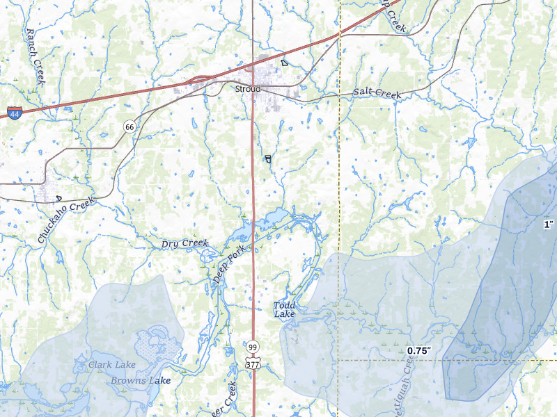 NEXRAD radar-signature map of the hail storm over Stroud, OK on Mar 6, 2026