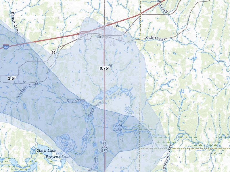 NEXRAD radar-signature map of the hail storm over Stroud, OK on May 8, 2026