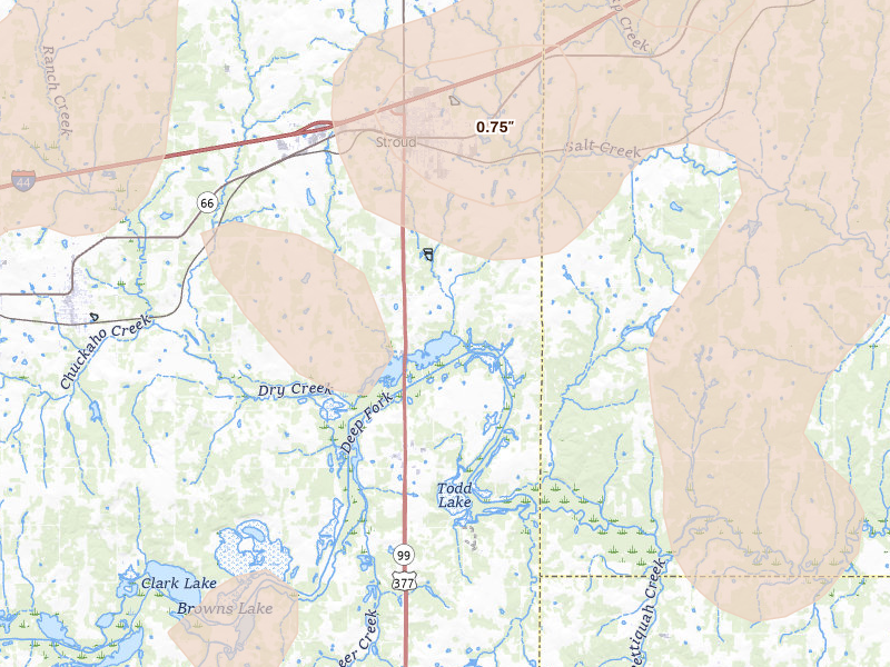 Radar-estimated hail-size map of the storm over Stroud, OK