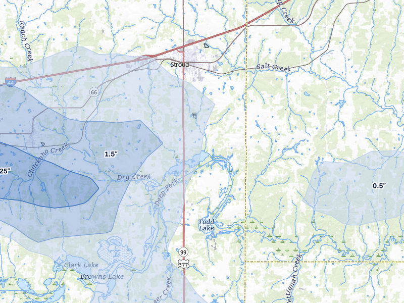 NEXRAD radar-signature map of the hail storm over Stroud, OK on Jun 26, 2026