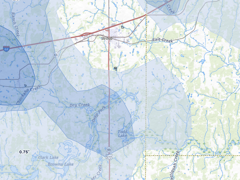 NEXRAD radar-signature map of the hail over Stroud, OK