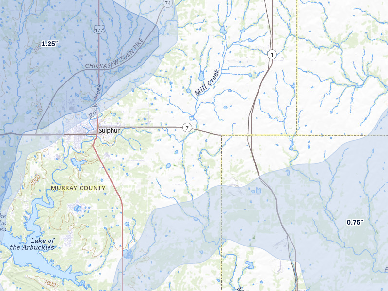 NEXRAD radar-signature map of the hail storm over Sulphur, OK on Mar 6, 2026