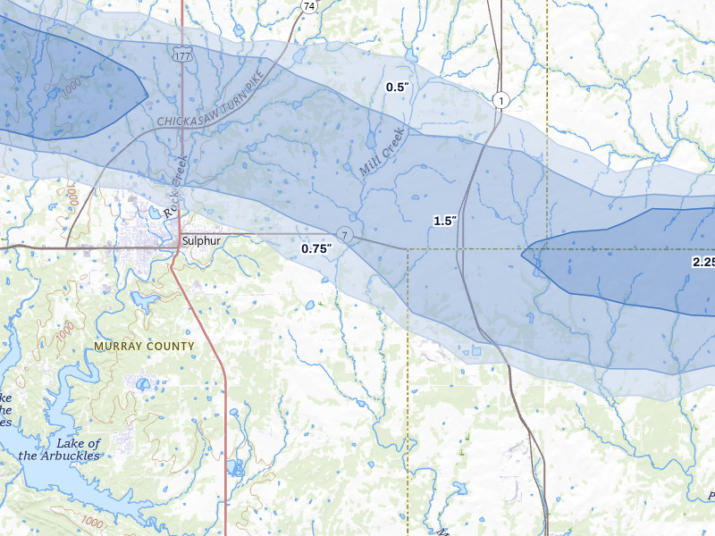 NEXRAD radar-signature map of the hail over Sulphur, OK