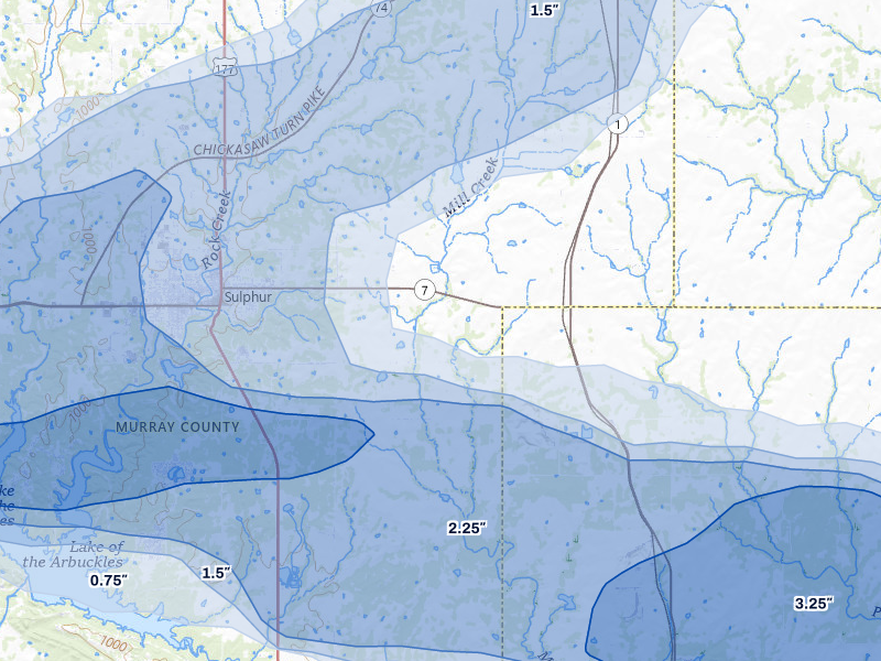 NEXRAD radar-signature map of the hail storm over Sulphur, OK on Apr 28, 2026