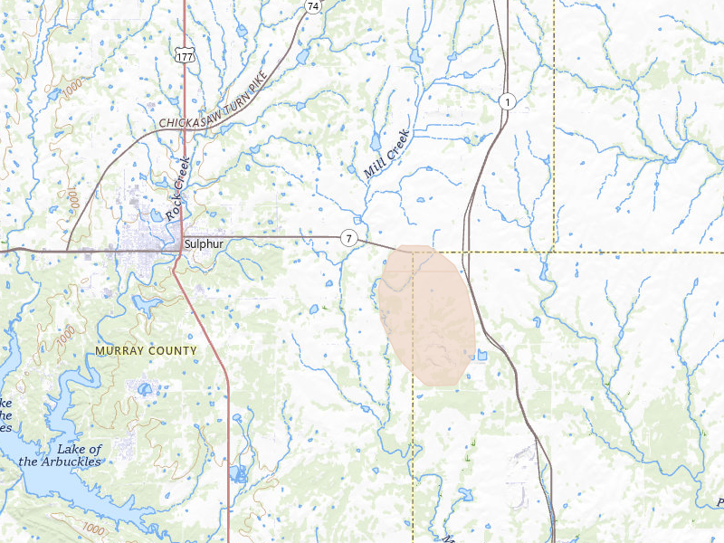 Radar-estimated hail-size map of the storm over Sulphur, OK on May 22, 2026