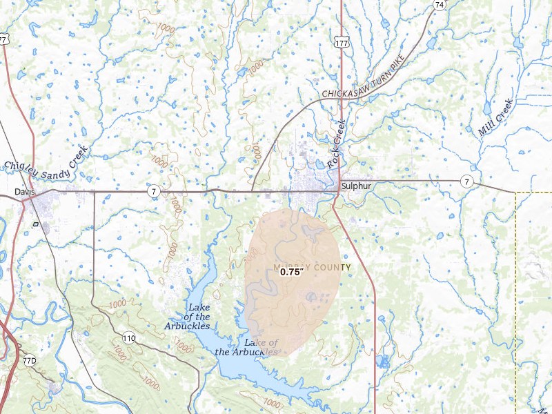 Radar-estimated hail-size map of the storm over Sulphur, OK