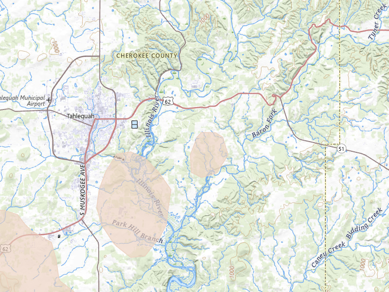 Radar-estimated hail-size map of the storm over Tahlequah, OK on Apr 23, 2026