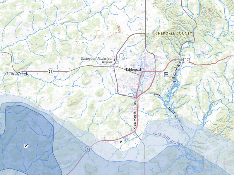NEXRAD radar-signature map of the hail over Tahlequah, OK