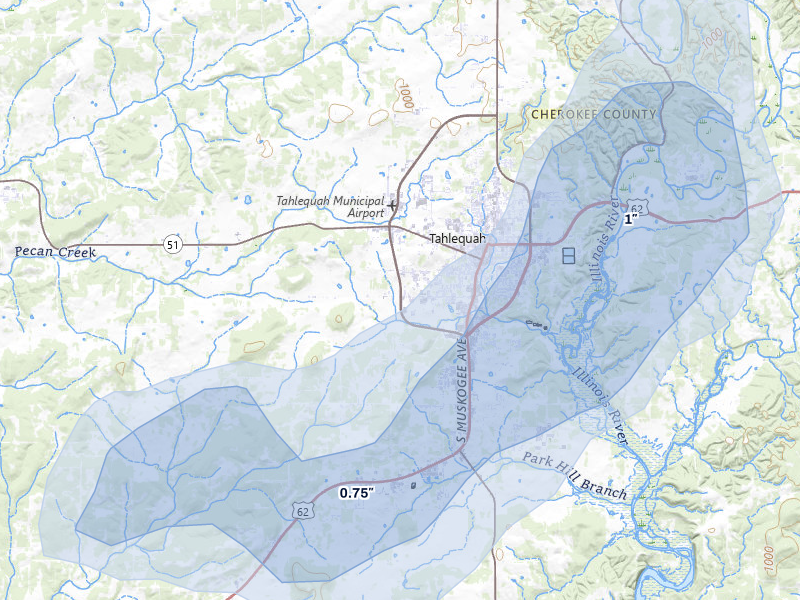 NEXRAD radar-signature map of the hail over Tahlequah, OK