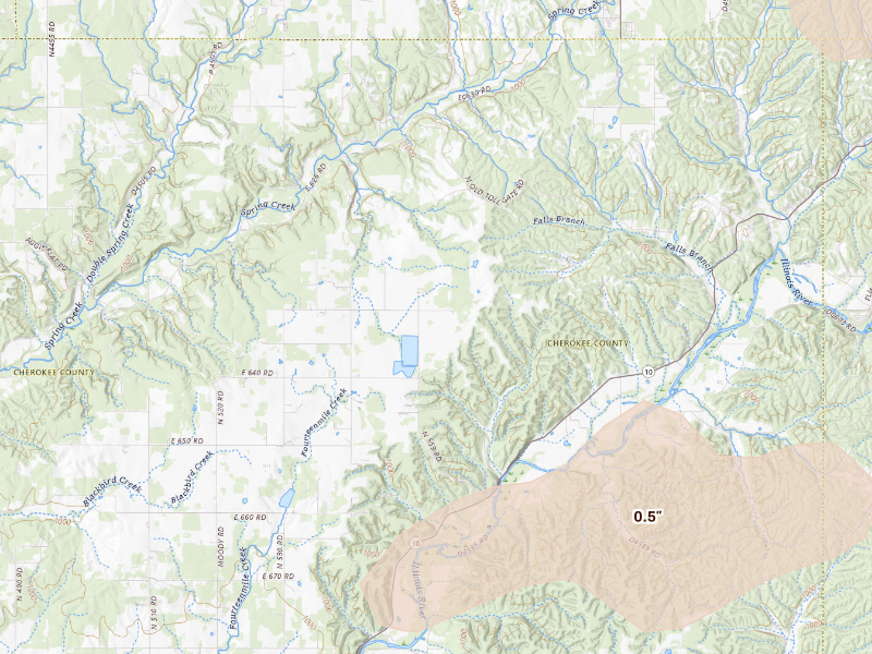 Radar-estimated hail-size map of the storm over Tahlequah, OK
