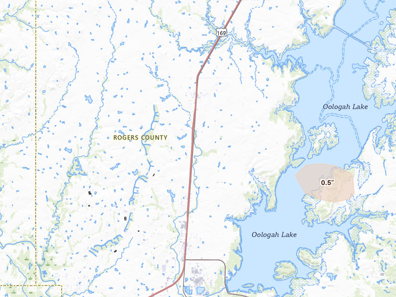 Radar-estimated hail-size map of the storm over Talala, OK on Jun 1, 2026