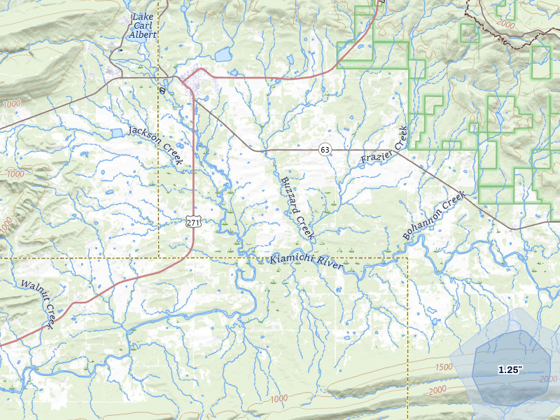 NEXRAD radar-signature map of the hail storm over Talihina, OK on Jul 12, 2026
