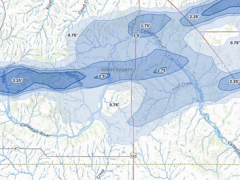 NEXRAD radar-signature map of the hail over Taloga, OK