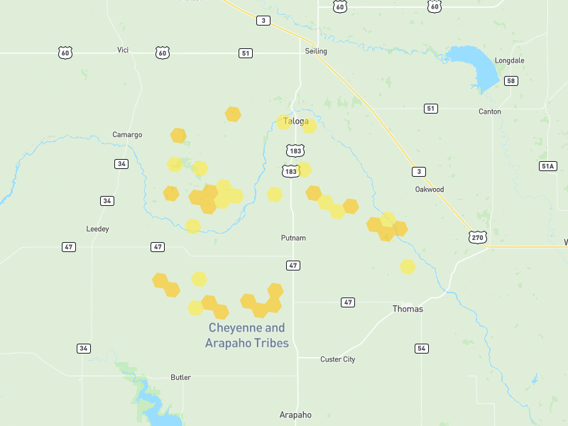 Hail map of Taloga, OK on Jun 26, 2026, hail up to 0.75"