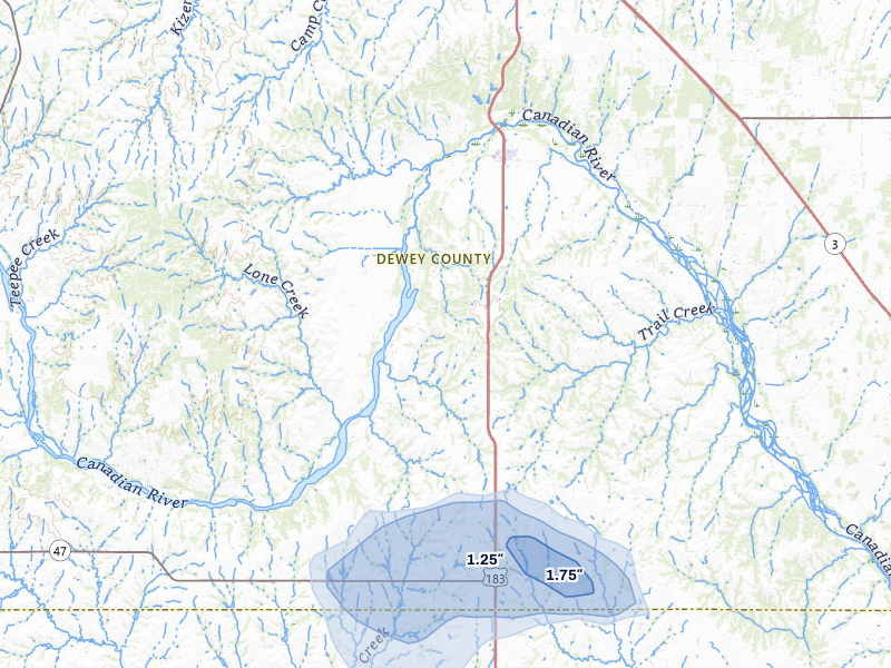 NEXRAD radar-signature map of the hail storm over Taloga, OK on Jul 12, 2026