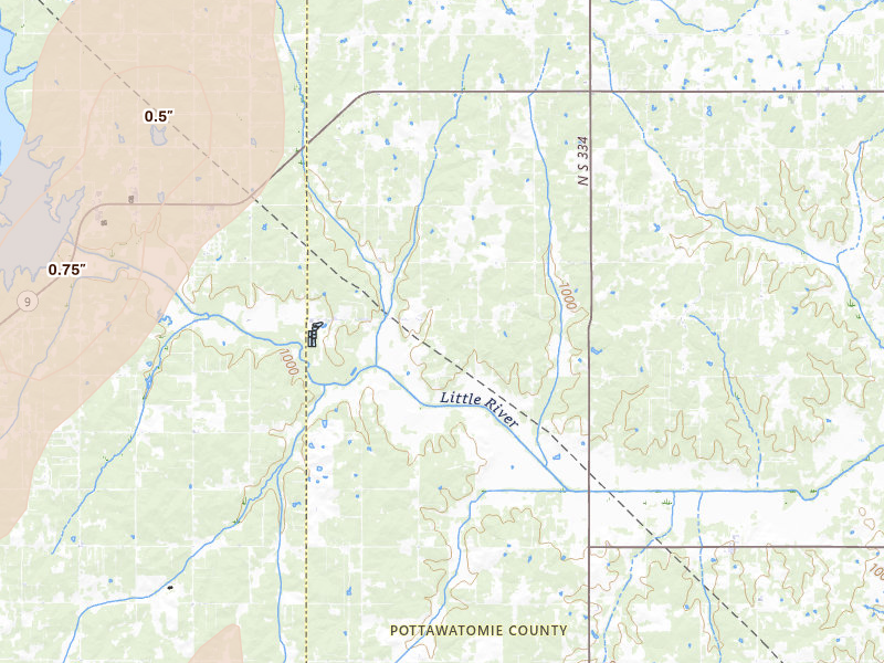 Radar-estimated hail-size map of the storm over Tecumseh, OK on Mar 6, 2026