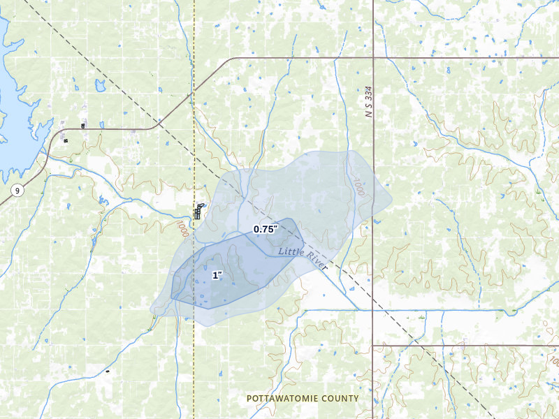 NEXRAD radar-signature map of the hail storm over Tecumseh, OK on Mar 6, 2026