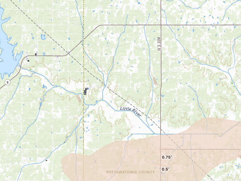 Radar-estimated hail-size map of the storm over Tecumseh, OK on Apr 25, 2026