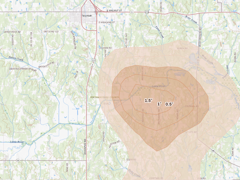 Radar-estimated hail-size map of the storm over Tecumseh, OK