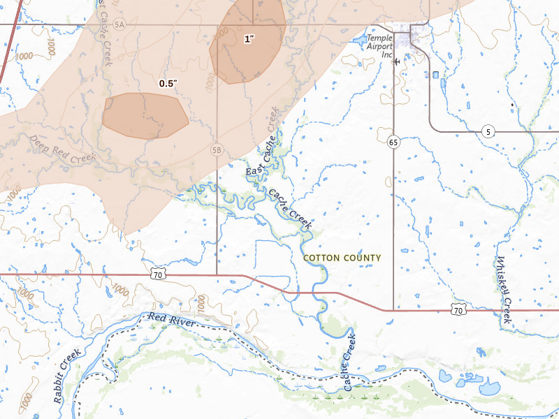 Radar-estimated hail-size map of the storm over Temple, OK