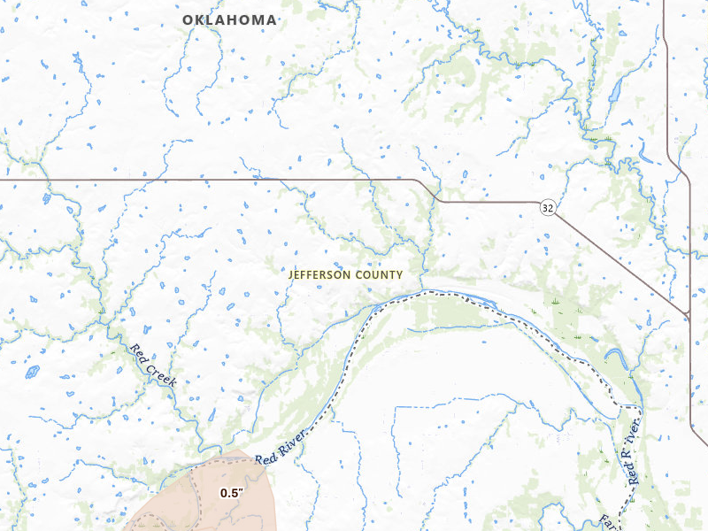 Radar-estimated hail-size map of the storm over Terral, OK on Mar 10, 2026