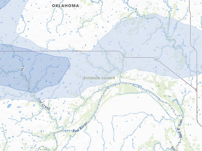 NEXRAD radar-signature map of the hail over Terral, OK