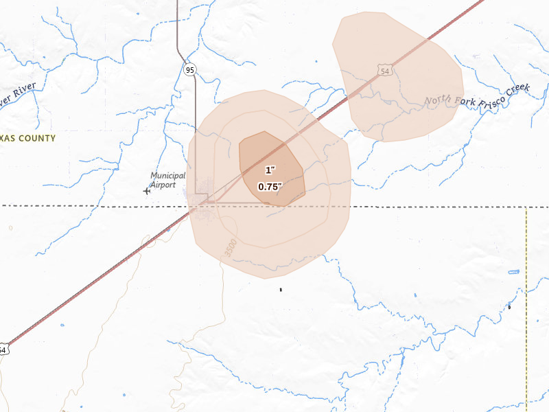 Radar-estimated hail-size map of the storm over Texhoma, OK