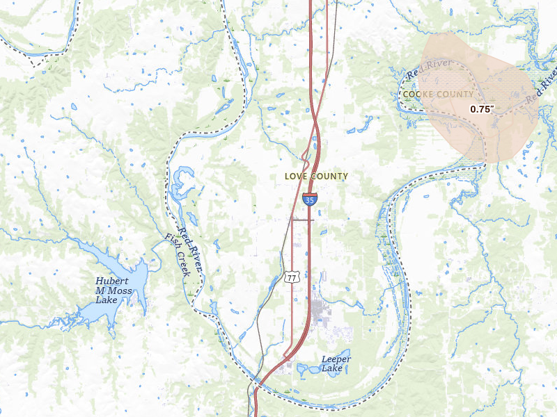 Radar-estimated hail-size map of the storm over Thackerville, OK