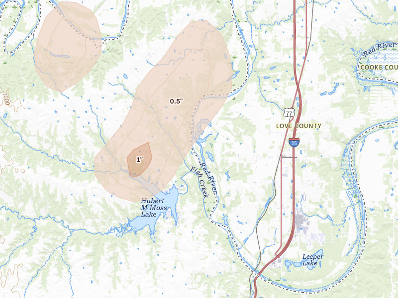 Radar-estimated hail-size map of the storm over Thackerville, OK