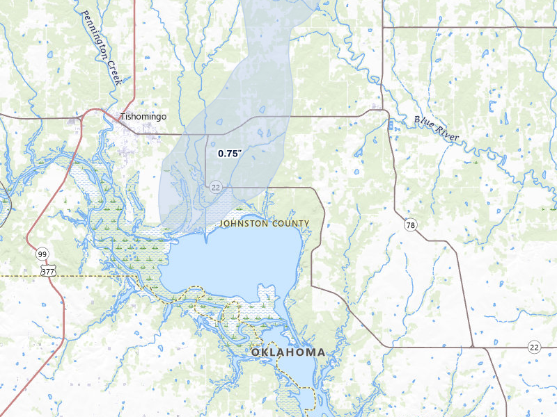 NEXRAD radar-signature map of the hail storm over Tishomingo, OK on Mar 6, 2026