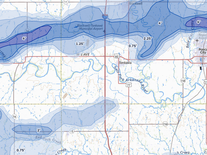 NEXRAD radar-signature map of the hail over Tonkawa, OK