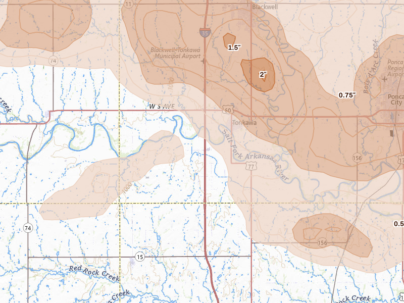 Radar-estimated hail-size map of the storm over Tonkawa, OK