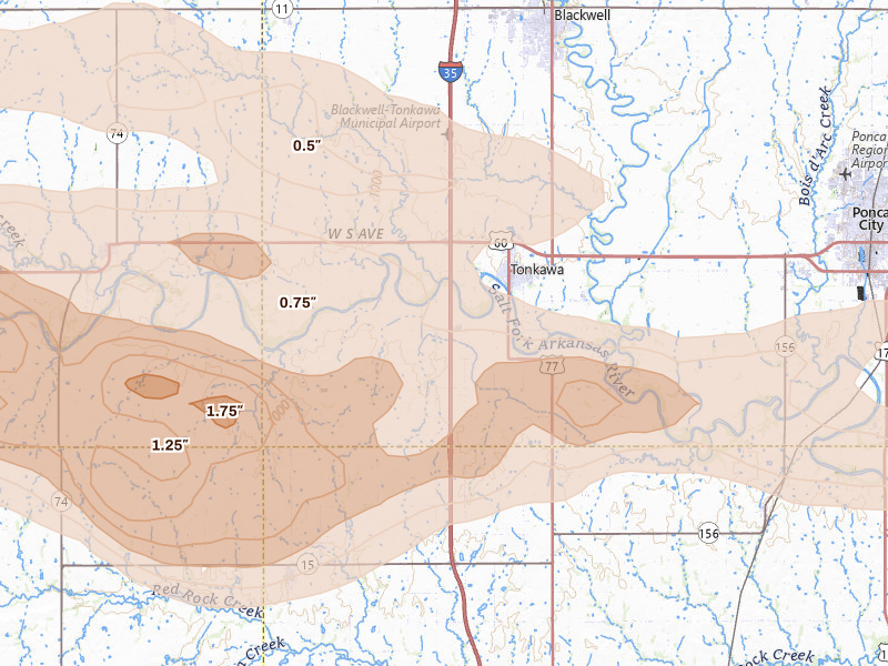 Radar-estimated hail-size map of the storm over Tonkawa, OK