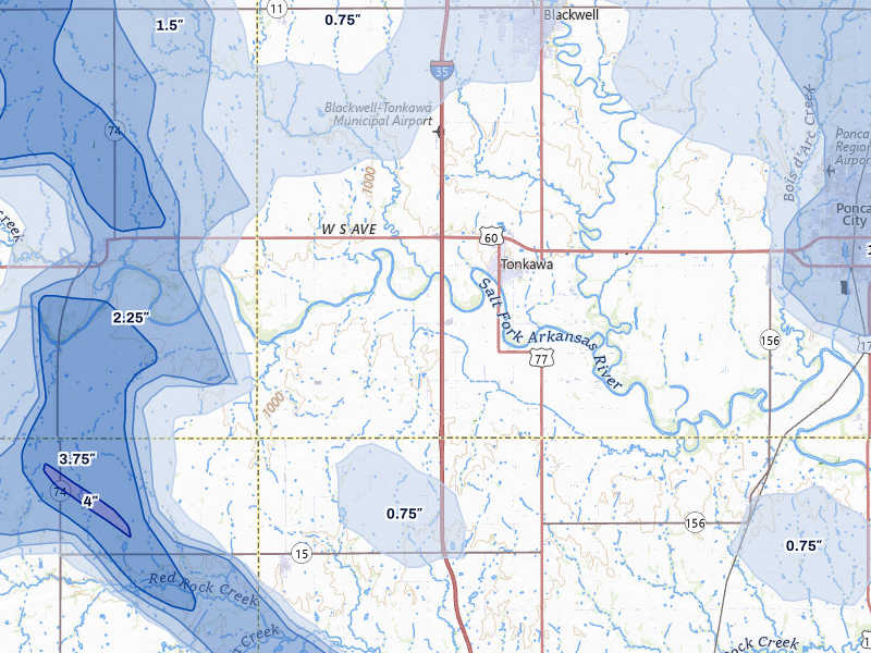 NEXRAD radar-signature map of the hail over Tonkawa, OK