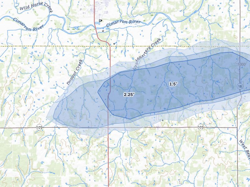 NEXRAD radar-signature map of the hail storm over Tryon, OK on Mar 1, 2026