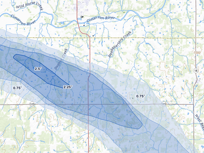 NEXRAD radar-signature map of the hail storm over Tryon, OK on May 8, 2026