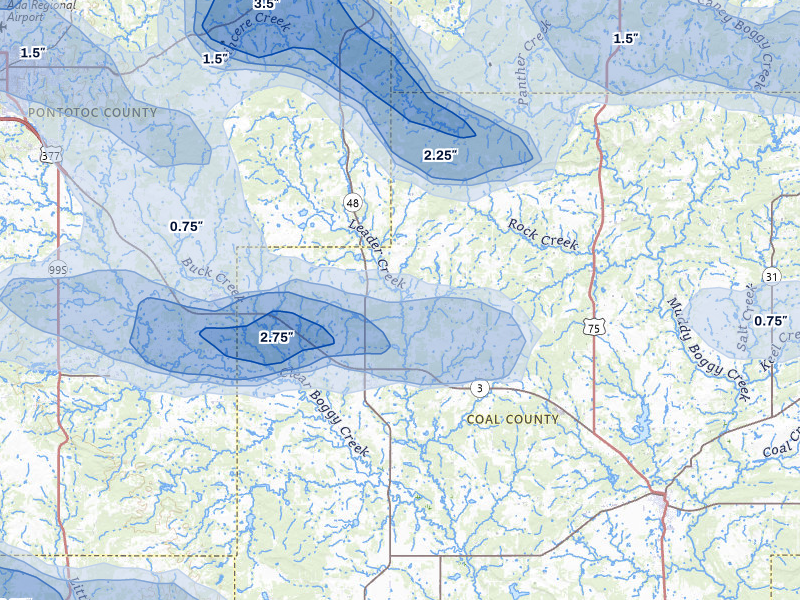 NEXRAD radar-signature map of the hail storm over Tupelo, OK on Apr 24, 2026