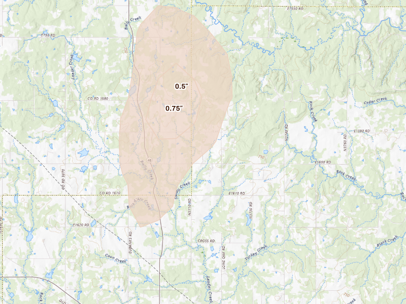Radar-estimated hail-size map of the storm over Tupelo, OK