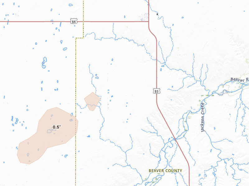 Radar-estimated hail-size map of the storm over Turpin, OK on Apr 9, 2026
