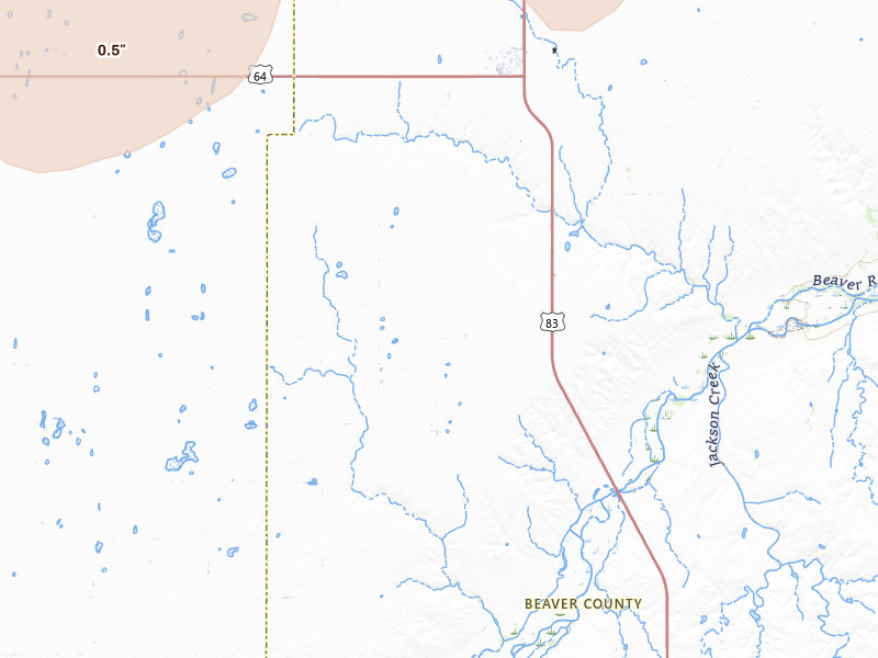 Radar-estimated hail-size map of the storm over Turpin, OK on May 21, 2026